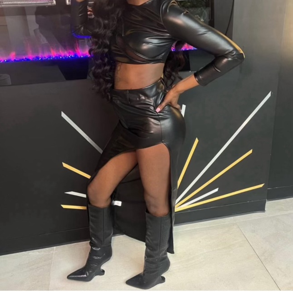 Black Faux Leather Two-Piece Set